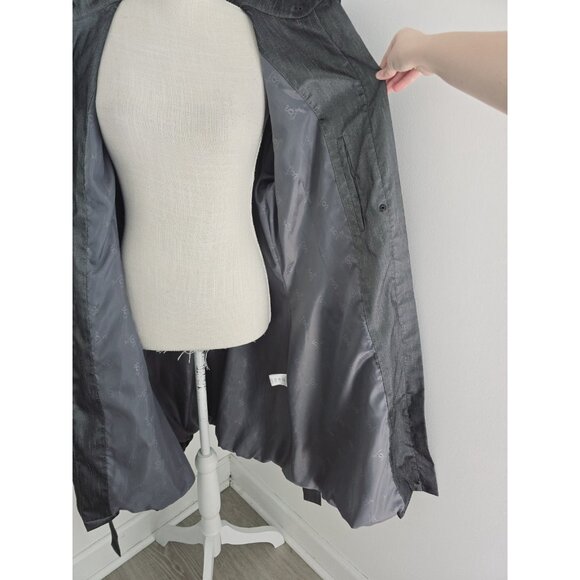 Samuel Dong Gray Metallic Taffeta Collared Bubble Hem Zip Trench Jacket Coat XL - Picture 12 of 14